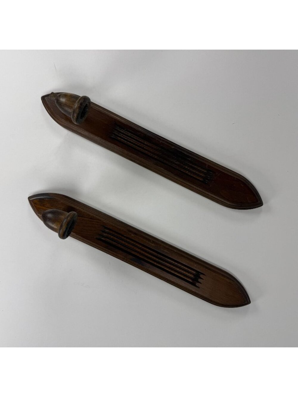 Vintage Pair Mid-Century Gothic Revival Wood Wall Taper Candle Sconces 15"